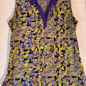 Jamie Sadock Colorful Abstract Women's golf pickleball tennis sleeveless polo L
